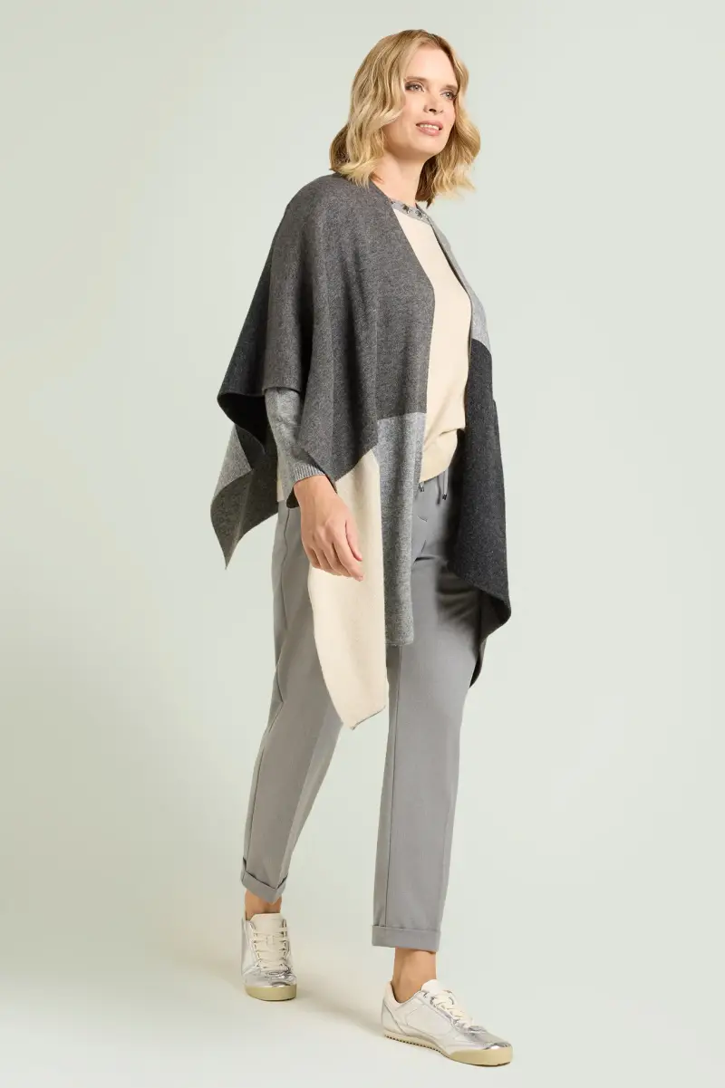 MANTELLA IN MAGLIA COLOR BLOCK Donna miniatura 2