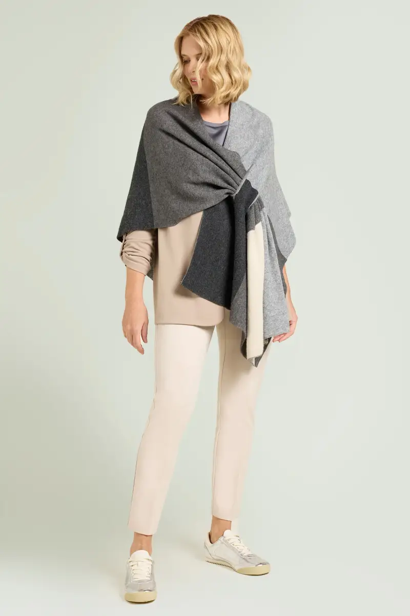 MANTELLA IN MAGLIA COLOR BLOCK Donna miniatura 3