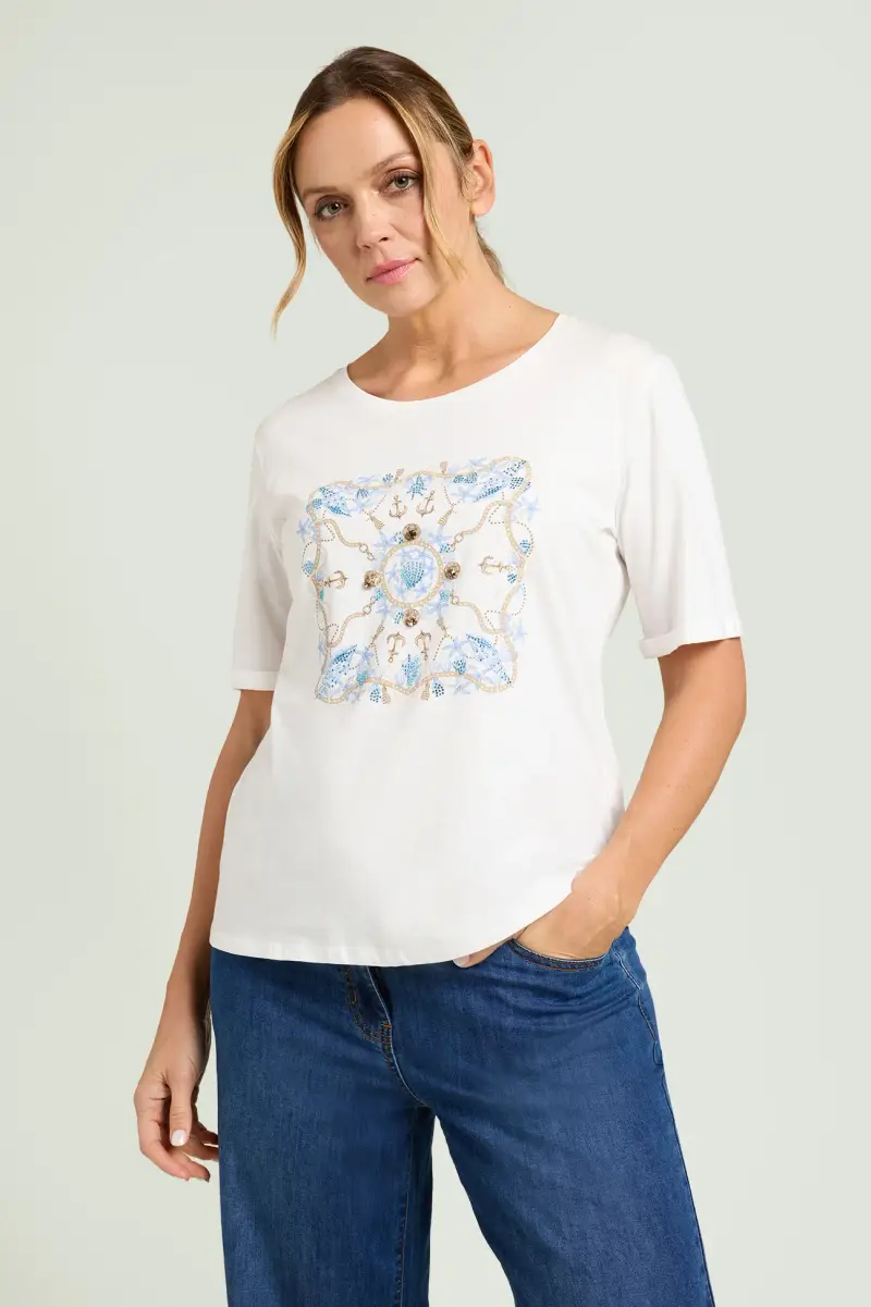 T-SHIRT CON STAMPA E CASTONI Donna