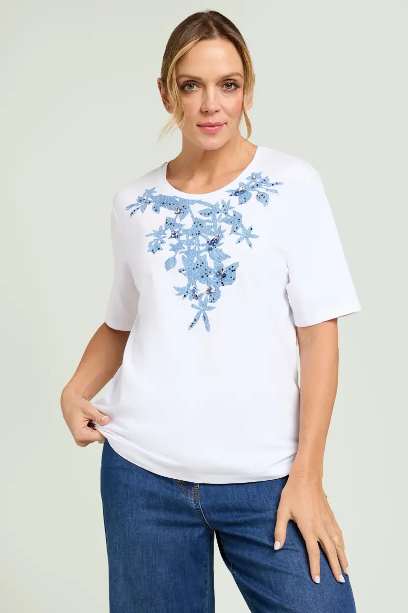 T-SHIRT STAMPATA CON CASTONI E STRASS Donna