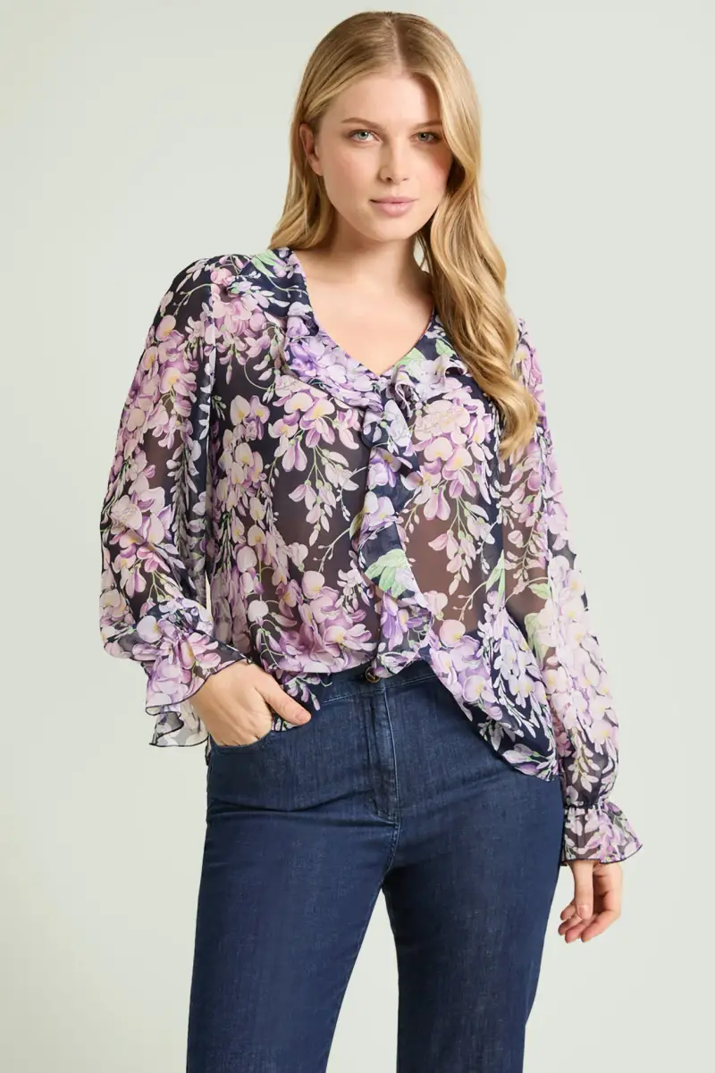 BLUSA STAMPATA CON VOLANT Donna