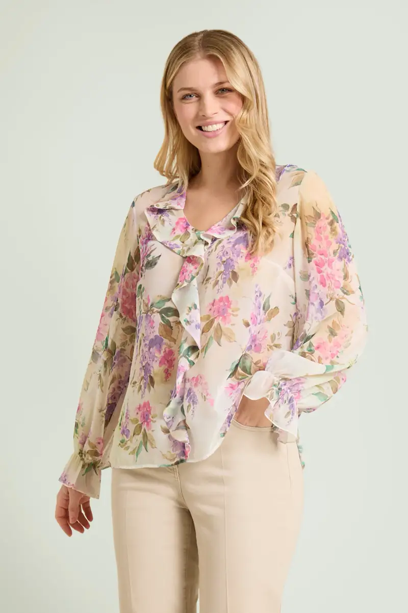 BLUSA STAMPATA CON VOLANT Donna