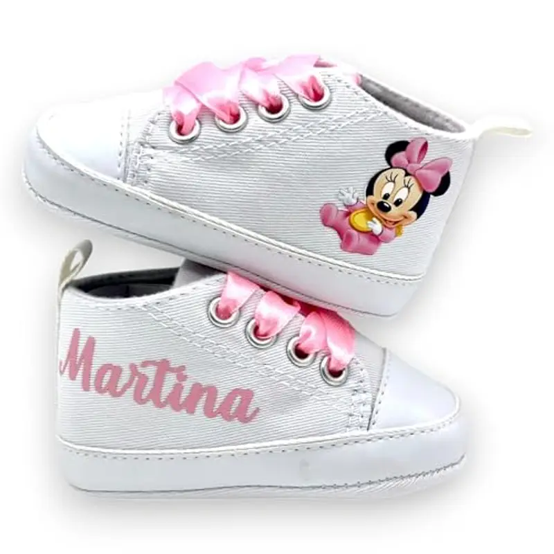 LulluLab Scarpine Neonato personalizzate con nome, primi passi, ottima idea regalo. (Minnie 0-3 mesi)