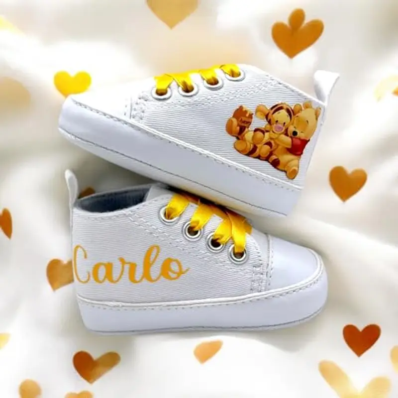 LulluLab Scarpine Neonato personalizzate con nome, primi passi, ottima idea regalo. (Minou 3-6 mesi) miniatura 2
