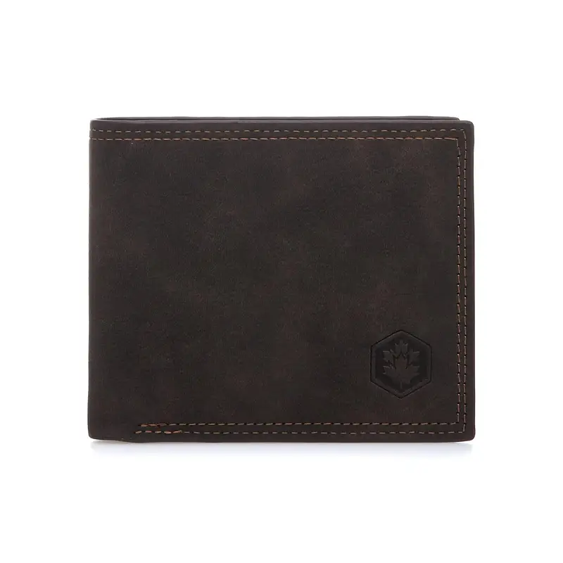 Portafoglio marrone a libro con cuciture