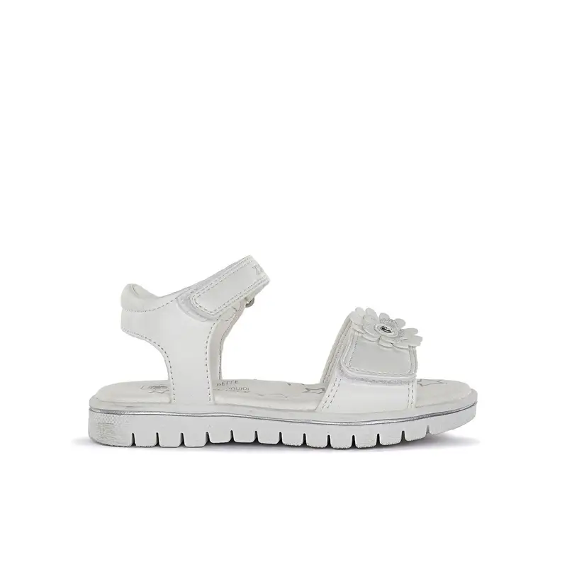 Sandali bianchi da bambina con strappi e dettaglio fiori