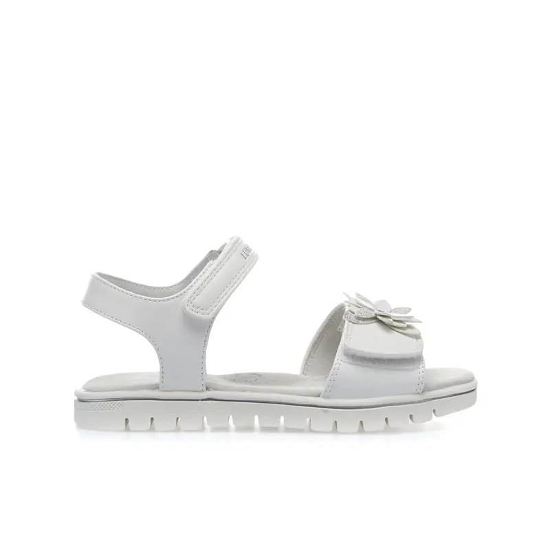 Sandali bimba bianchi con fiorellino applicato