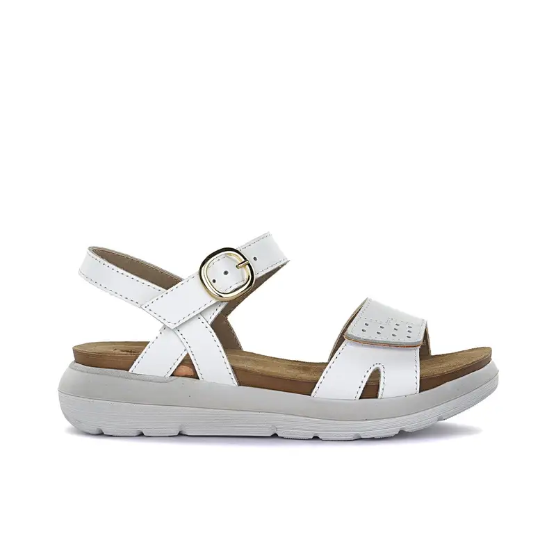 Sandali casual bianchi da donna in pelle con velcro