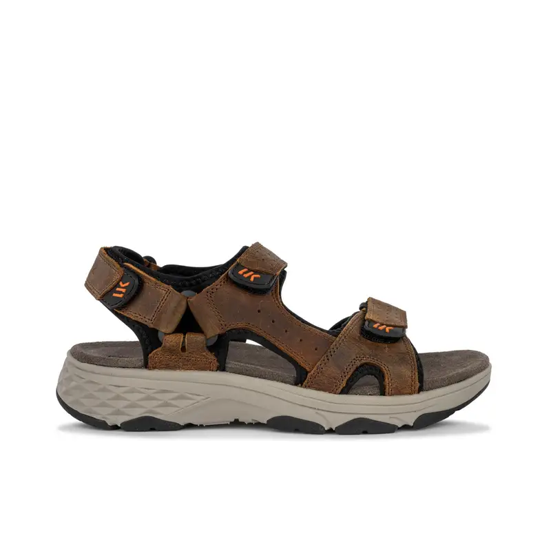 Sandali da uomo marroni sportivi in pelle con triplo velcro