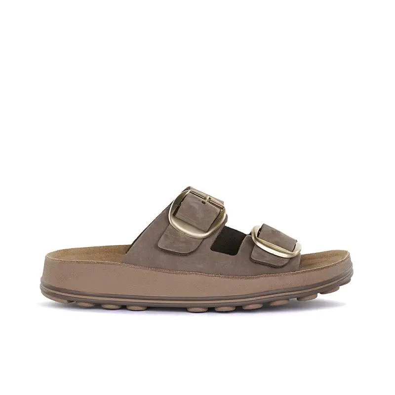 Sandali marroni da donna in pelle con doppia fibbia