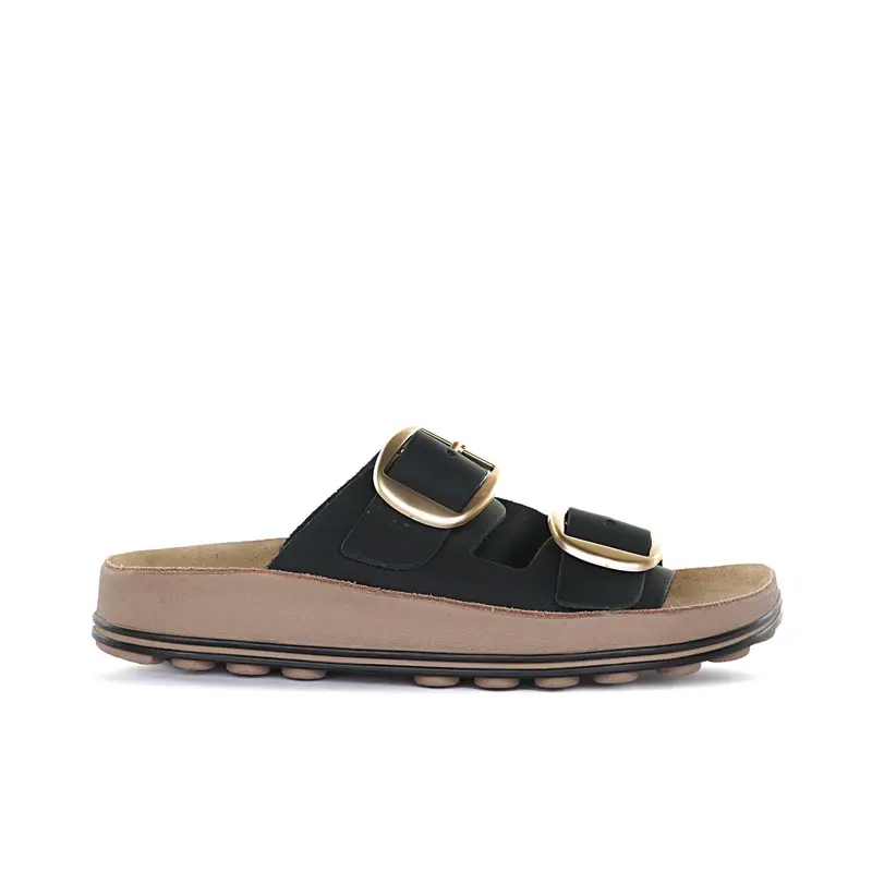 Sandali neri da donna in pelle con doppia fibbia