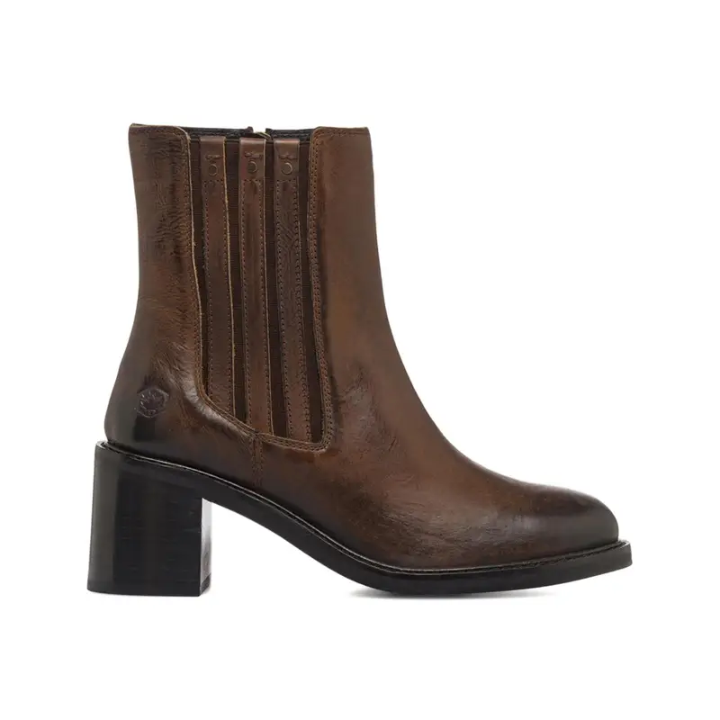 Stivaletti marroni da donna in pelle con tacco medio largo