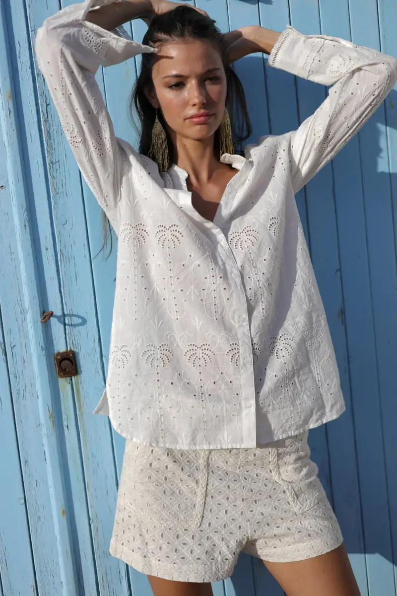 CAMICIA IN PIZZO SANGALLO | Colore Binaco |