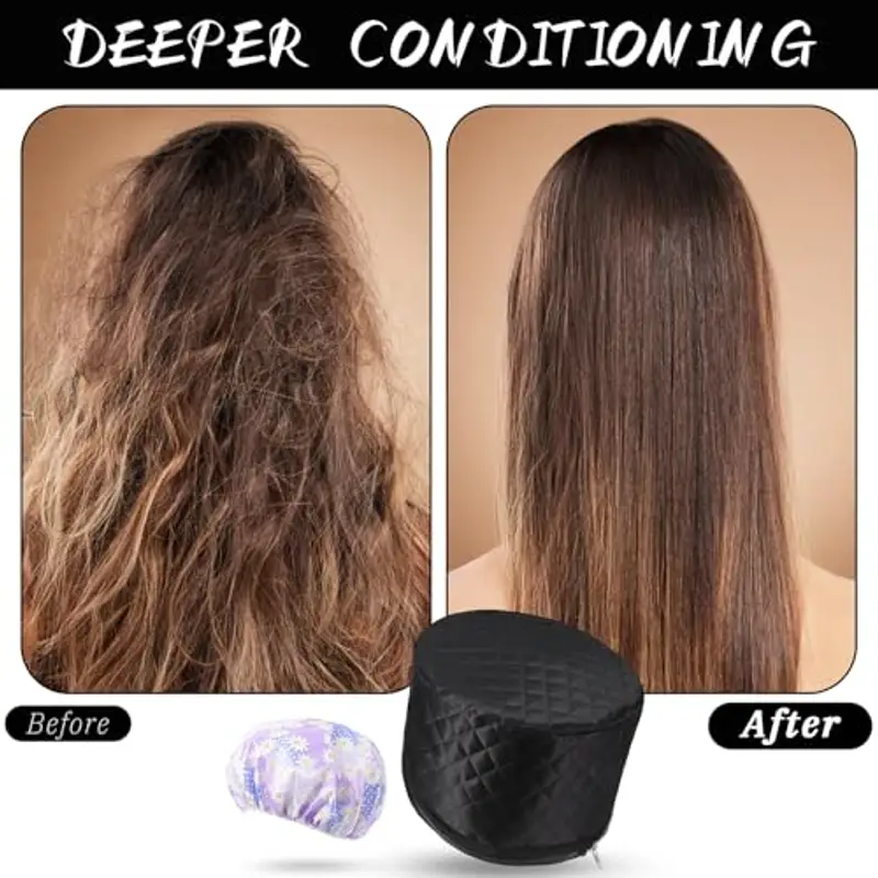 LUTIVI Cappello termico per trattamenti di profondità, cuffia a vapore per maschere per capelli, cuffia riscaldante con 2 modalità di temperatura per spa, salone, casa - Nero (Nero) miniatura 2