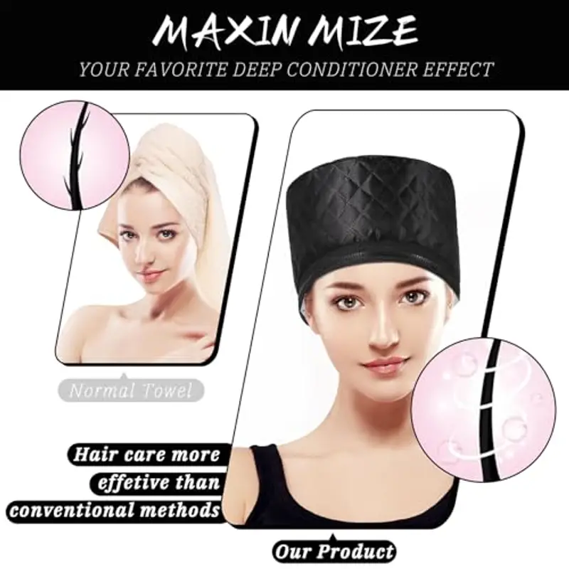 LUTIVI Cappello termico per trattamenti di profondità, cuffia a vapore per maschere per capelli, cuffia riscaldante con 2 modalità di temperatura per spa, salone, casa - Nero (Nero) miniatura 3