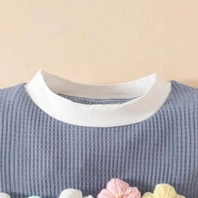 LUVCES Vestiti Estivi per Bambina 3D Flower Maniche Corte Maglietta Top e Pantaloncini 2 Pezzi Set Cute Waffle Abiti per Bimba Blu 12-18 Mesi miniatura 3