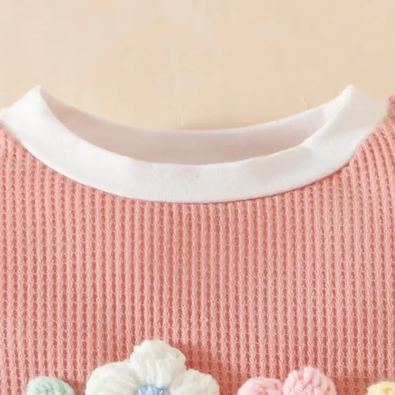 LUVCES Vestiti Estivi per Bambina 3D Flower Maniche Corte Maglietta Top e Pantaloncini 2 Pezzi Set Cute Waffle Abiti per Bimba Rosa 12-18 Mesi miniatura 3