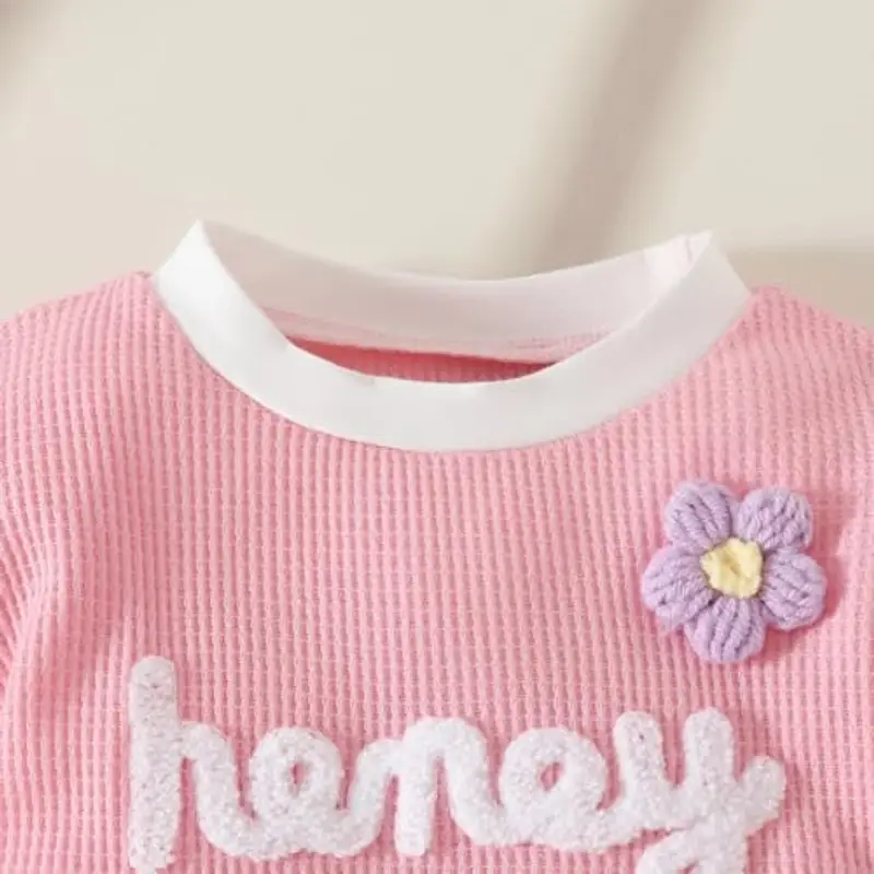 LUVCES Vestiti per Bambine Completino Estivo Floreale Manica Corta stampa a lettere Maglietta e Pantaloncini 2Pezzi Set Carino Waffle Abbigliamento Rosa rossa 12-18 Mesi miniatura 3