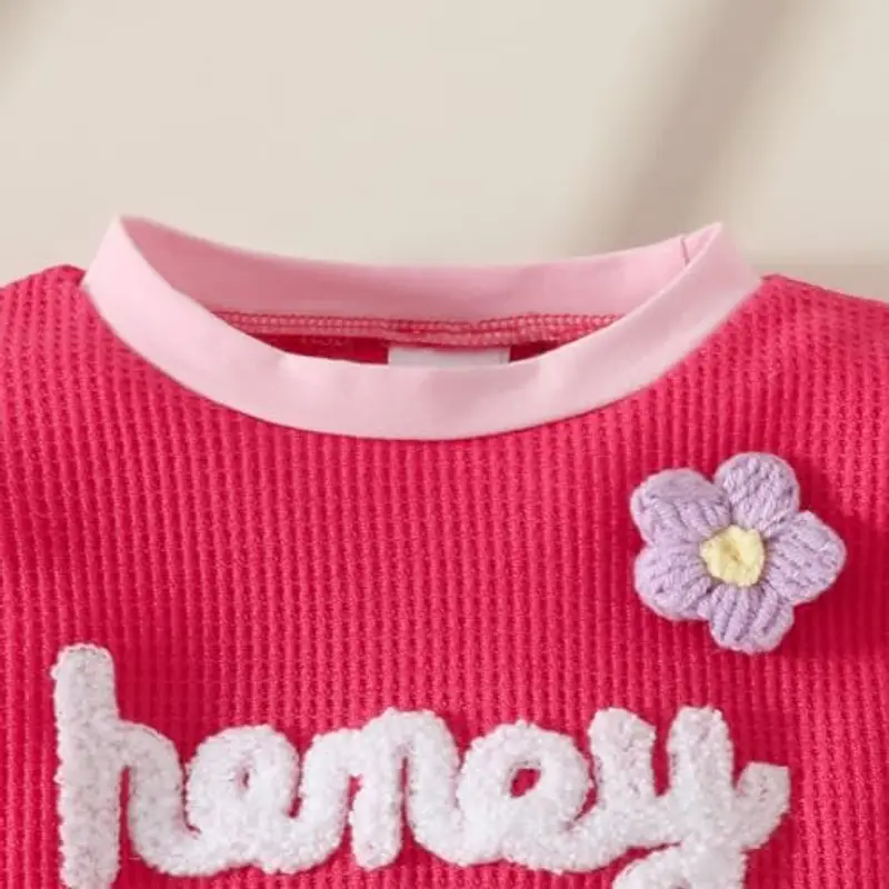 LUVCES Vestiti per Bambine Completino Estivo Floreale Manica Corta stampa a lettere Maglietta e Pantaloncini 2Pezzi Set Carino Waffle Abbigliamento Rosa rossa 9-12 Mesi miniatura 3