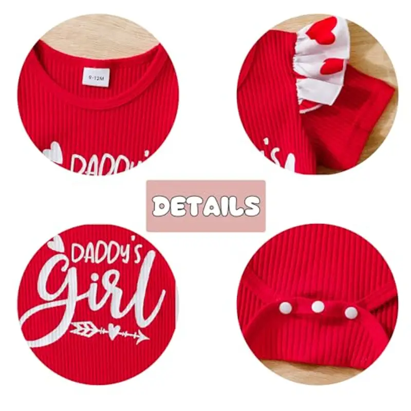 LUVCES Vestiti per Neonata Maniche Corte con Volant Lettere Stampa Tutina+ Denim Jeans Strappata Gonna Set per Neonati Vestiti Estivi Rosso Daddy's Girl 0-3 Mesi miniatura 3