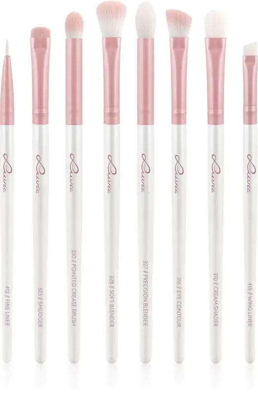 Prime Vegan All Eye Want set di pennelli per gli occhi Bianco perla / Caffè marrone metallizzato Candy (Bianco perla / Rosa) 8 pezzi