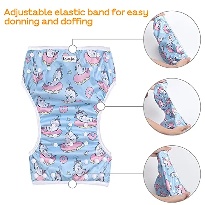 Luxja Riutilizzabile Pannolini da Nuoto (Confezione da 2), Impermeabile Pannolino Piscina, Costume Pannolino Neonato (0-3 Anni), Squame di Pesce + Sirena miniatura 3