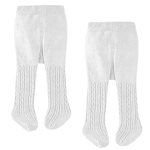 LXGKREL - Collant per neonati e bambini piccoli in cotone, morbidi, caldi ed elastici, 2 pezzi, da 0 a 24 mesi, bianco,