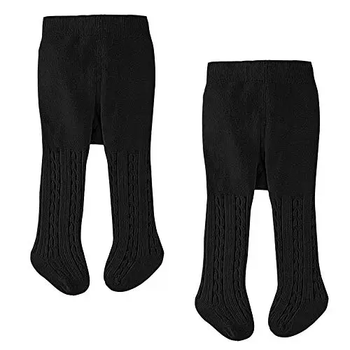 LXGKREL - Collant per neonati e bambini piccoli in cotone, morbidi, caldi ed elastici, 2 pezzi, da 0 a 24 mesi, Nero , 0