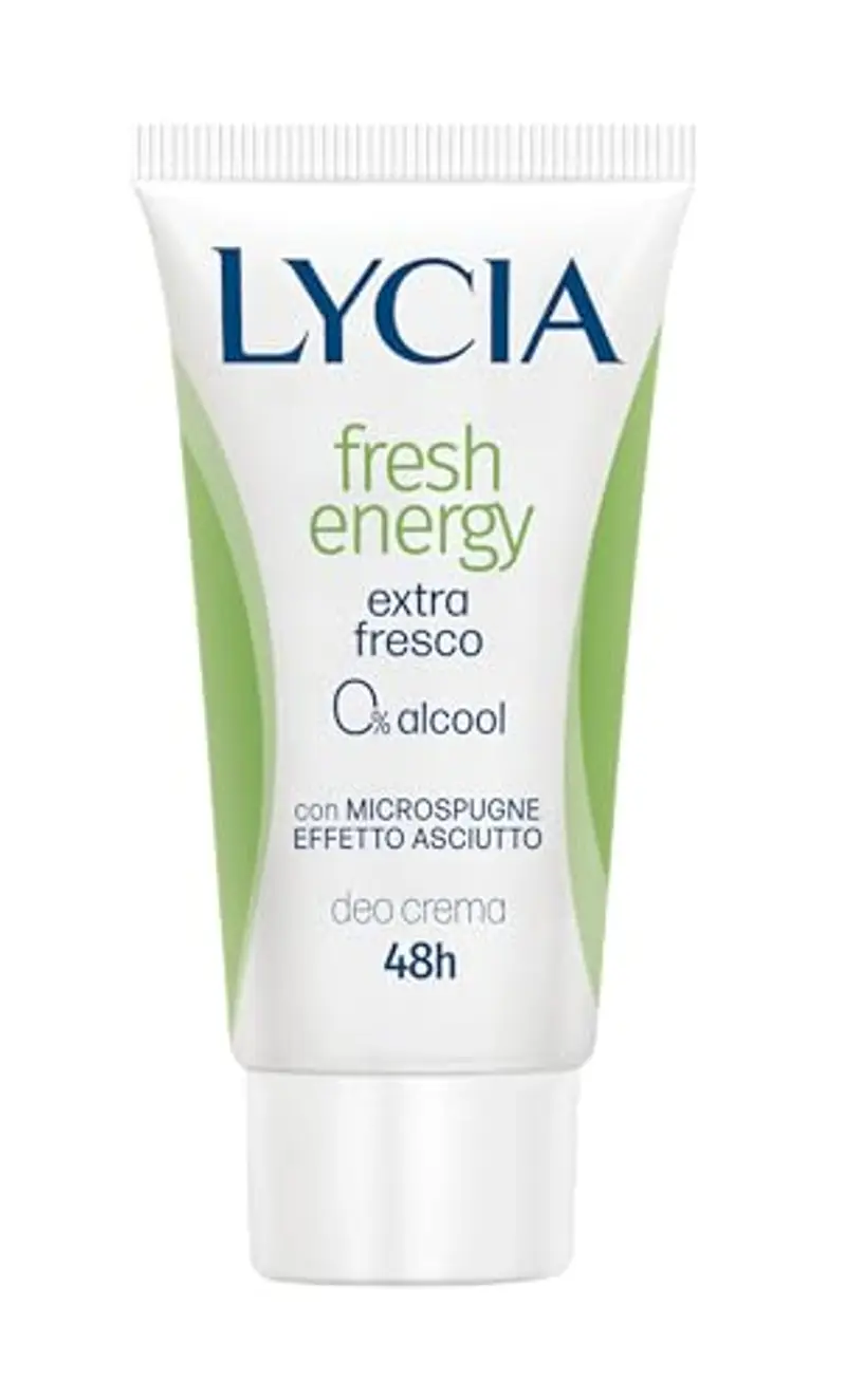 Lycia, Fresh Energy Crema Deodorante con Aloe e Bergamotto, Formula con Microspugne Effetto Asciutto, Pelle Fresca e Asciutta fino a 48H, Senza Alcool, 30 ml