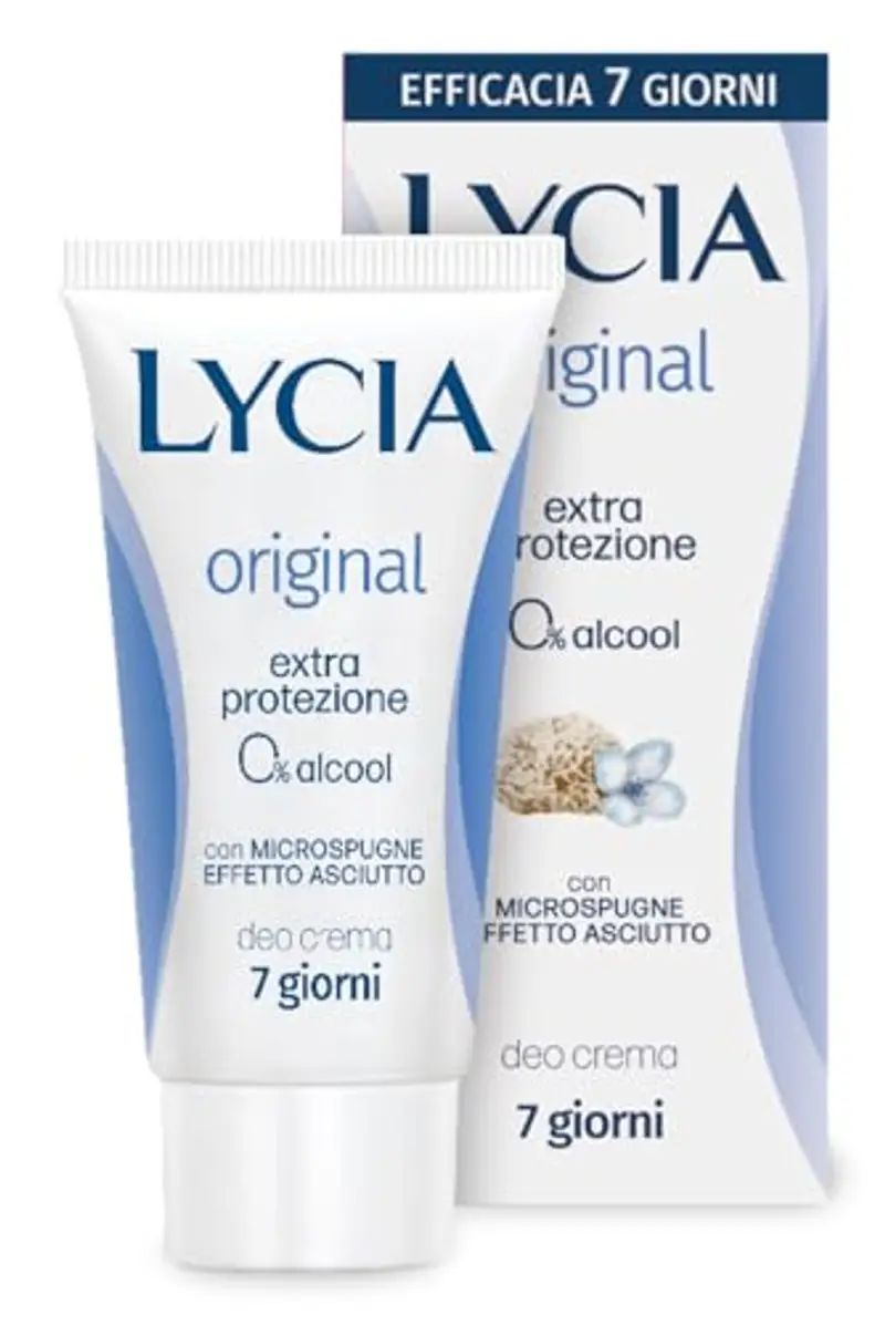 Lycia, Original Crema Deodorante con Antibatterico e Microspugne Effetto Asciutto per una Sensazione di Freschezza Durevole, Efficace fino a 7 Giorni, Senza Alcool, 30 ml