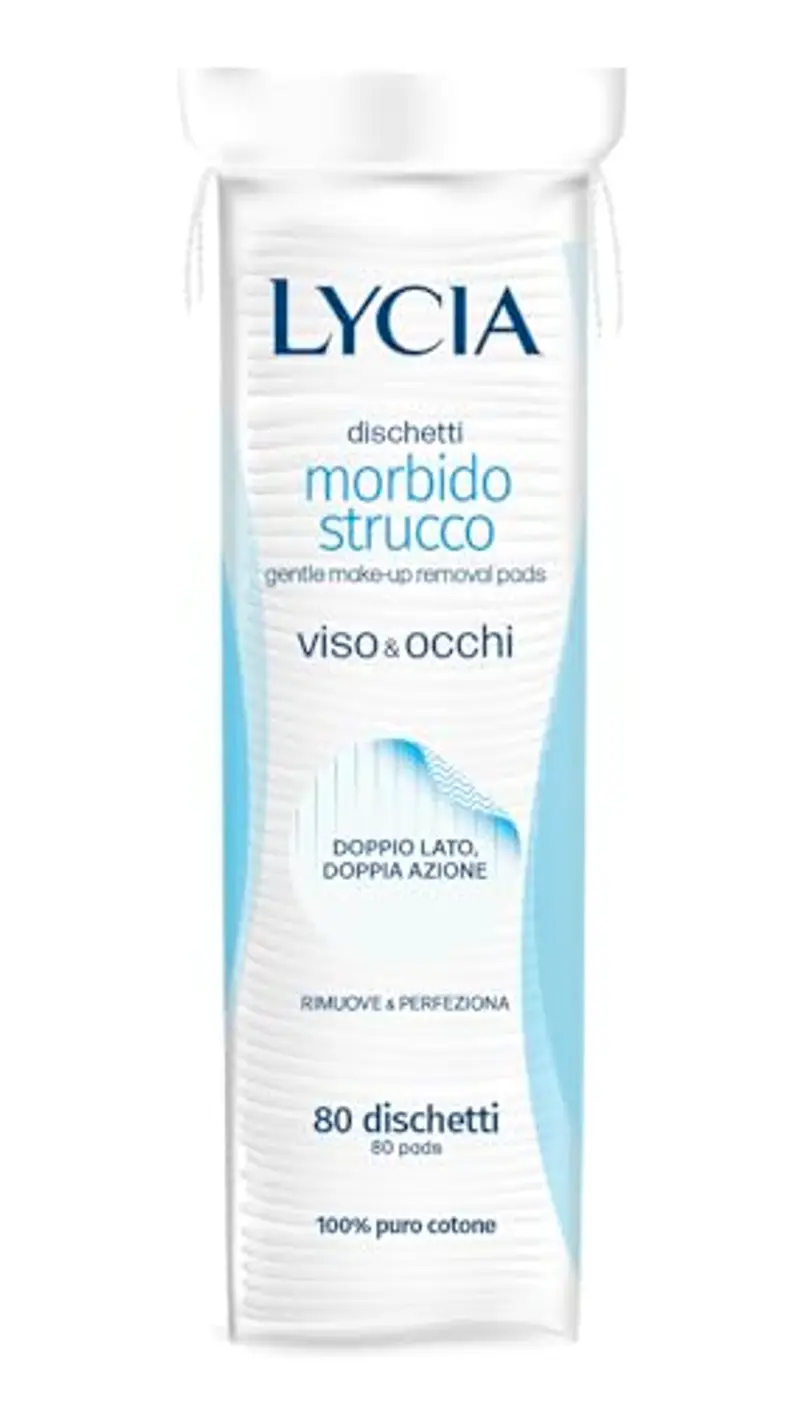 Lycia - Original Dischetti Struccanti 80 pezzi, Dischetti 100% Cotone, Doppia Trama per Rimuovere con un lato e Perfezionare con l'altro