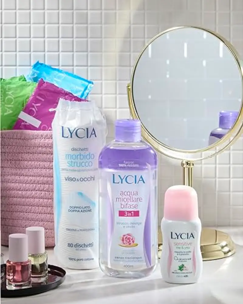 Lycia - Original Dischetti Struccanti 80 pezzi, Dischetti 100% Cotone, Doppia Trama per Rimuovere con un lato e Perfezionare con l'altro miniatura 2