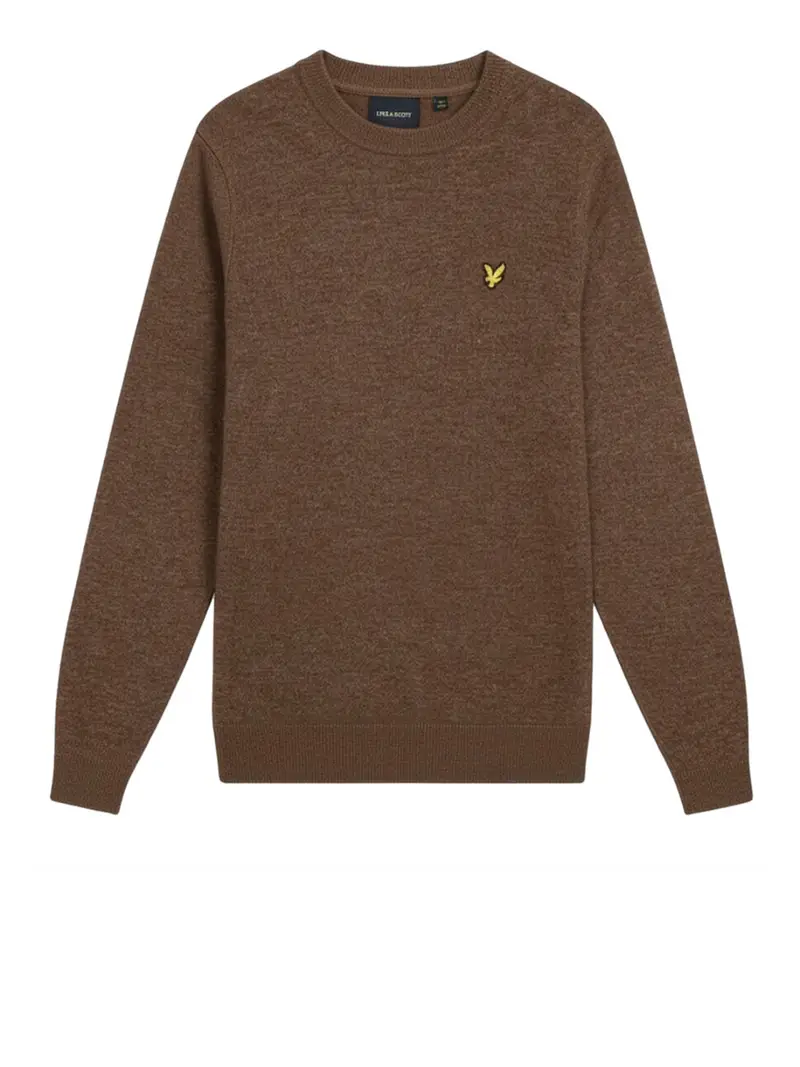 pullover lyle & scott lambswool blend crew da uomo - marrone