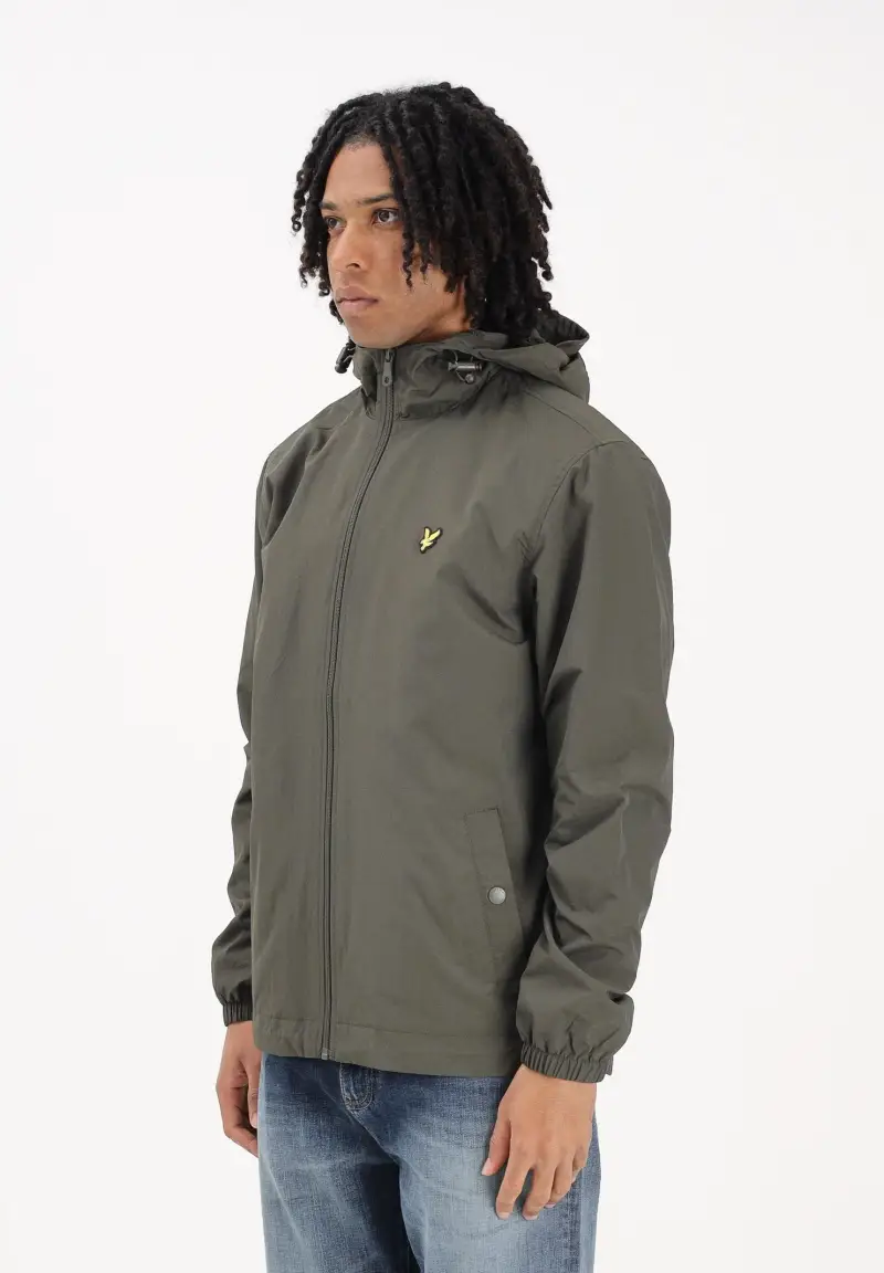 Giacca a vento verde oliva da uomo con patch logo golden eagle