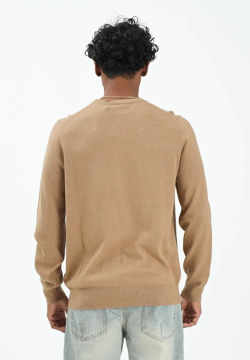 Maglioncino girocollo beige da uomo miniatura 3