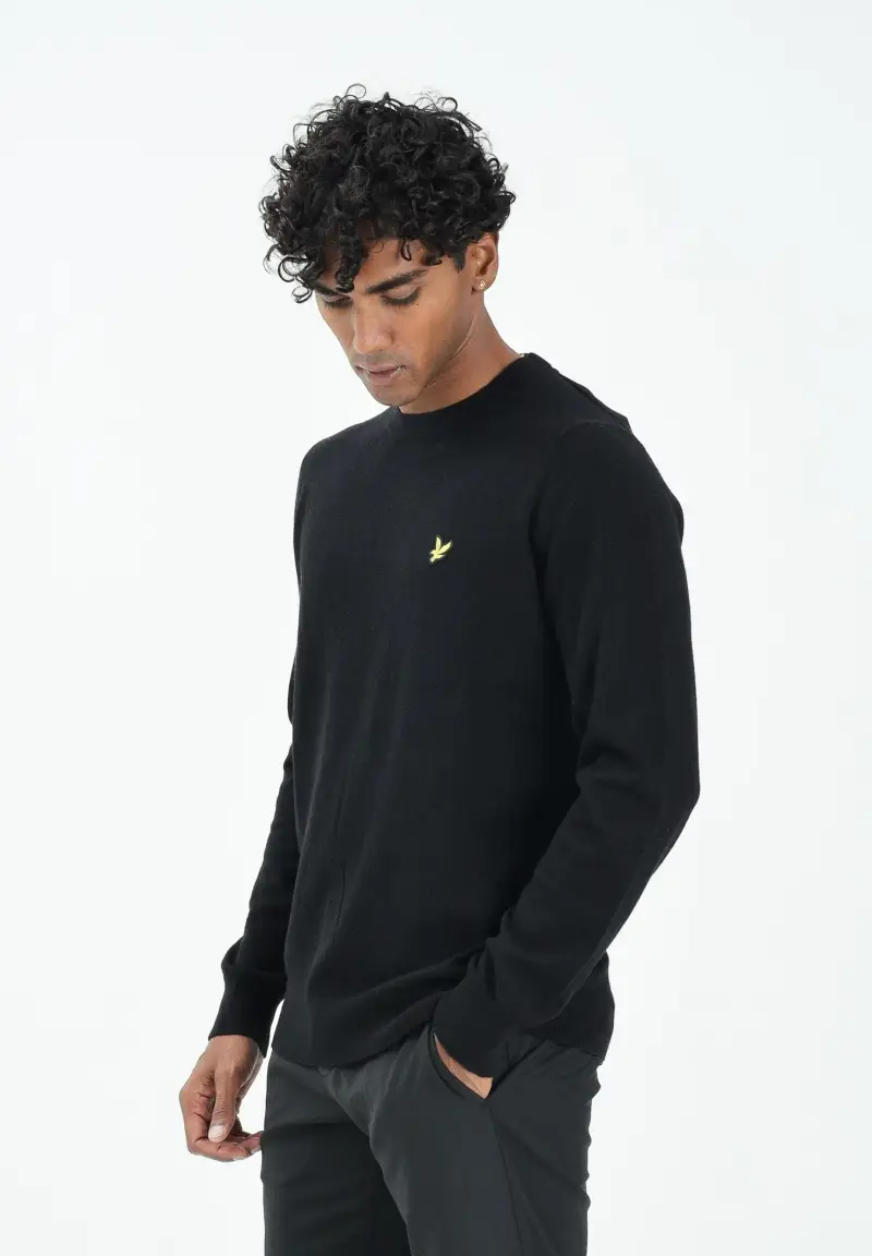 Maglioncino girocollo nero da uomo con logo miniatura 2