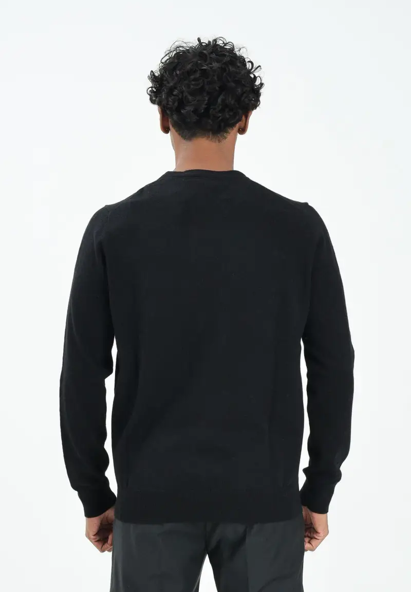 Maglioncino girocollo nero da uomo con logo miniatura 3