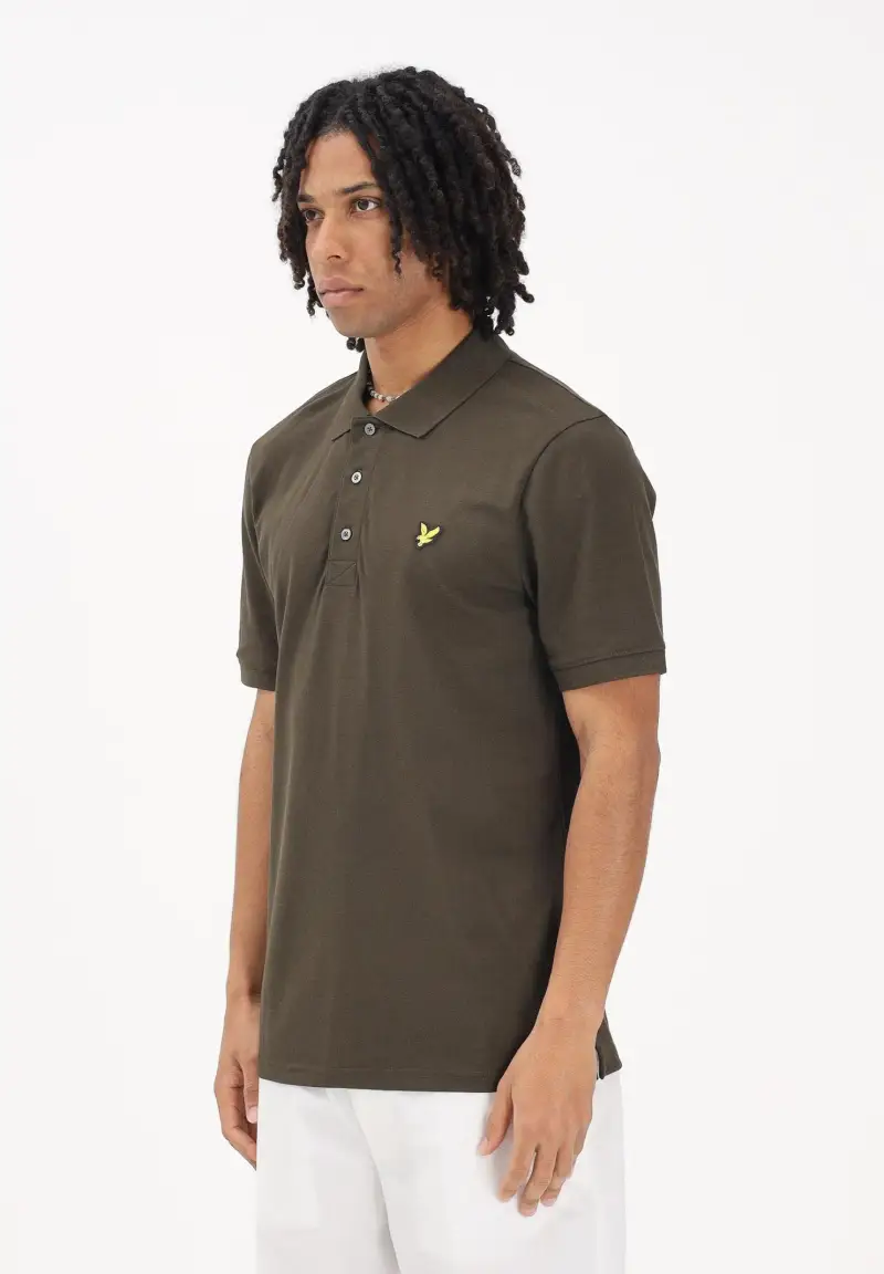 Polo a manica corta verde oliva da uomo con patch logo golden eagle