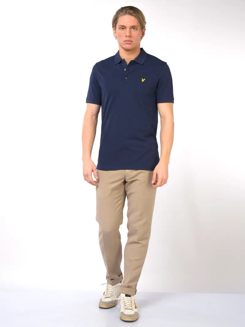 polo da uomo Lyle&Scott in piquet con logo Blu miniatura 2