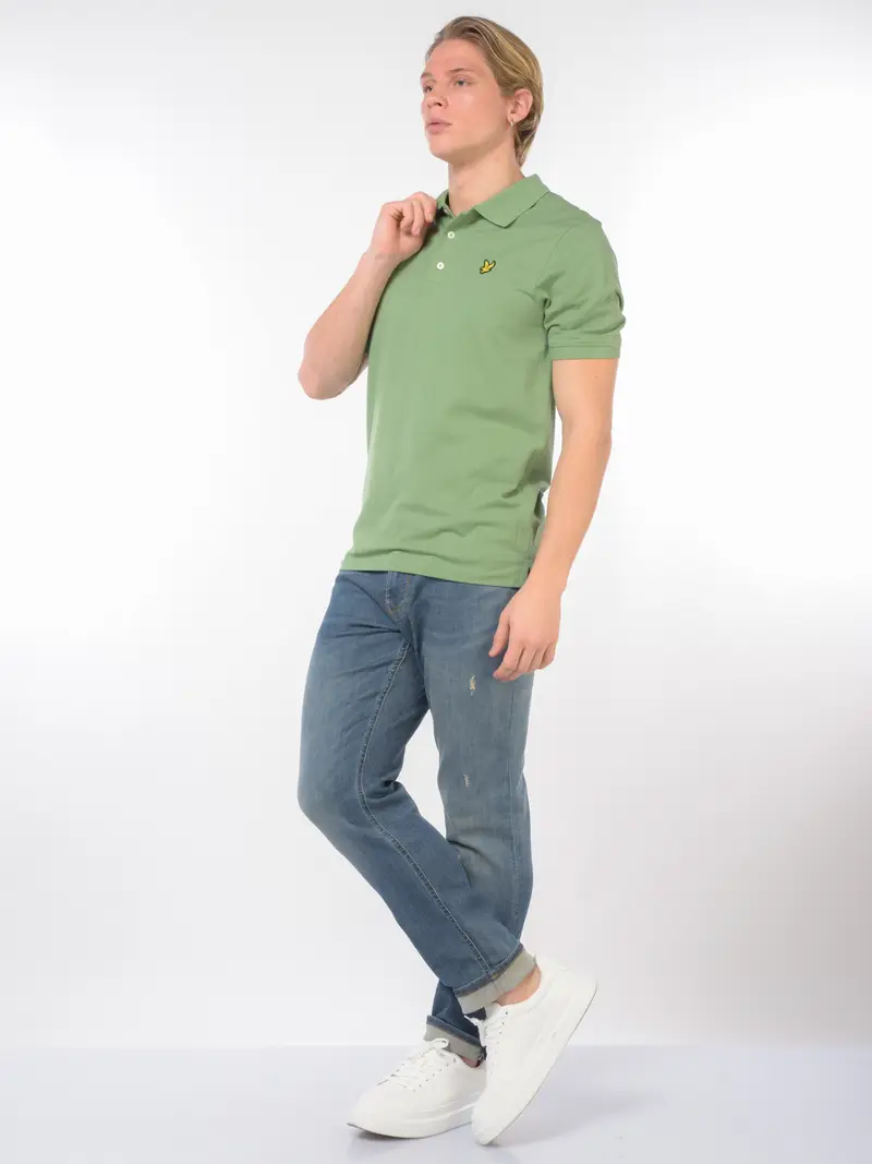 polo da uomo Lyle&Scott in piquet con logo Verde miniatura 2