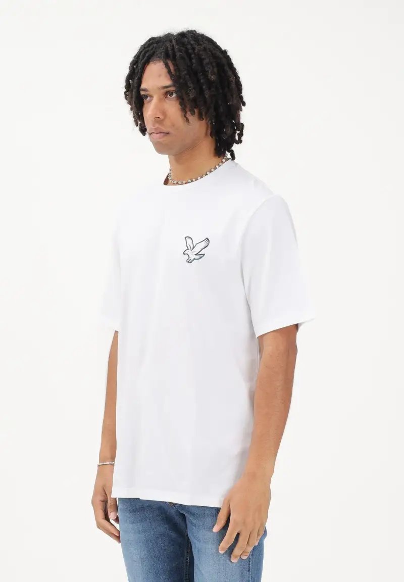 T-shirt a manica corta bianca da uomo con stampa sul retro