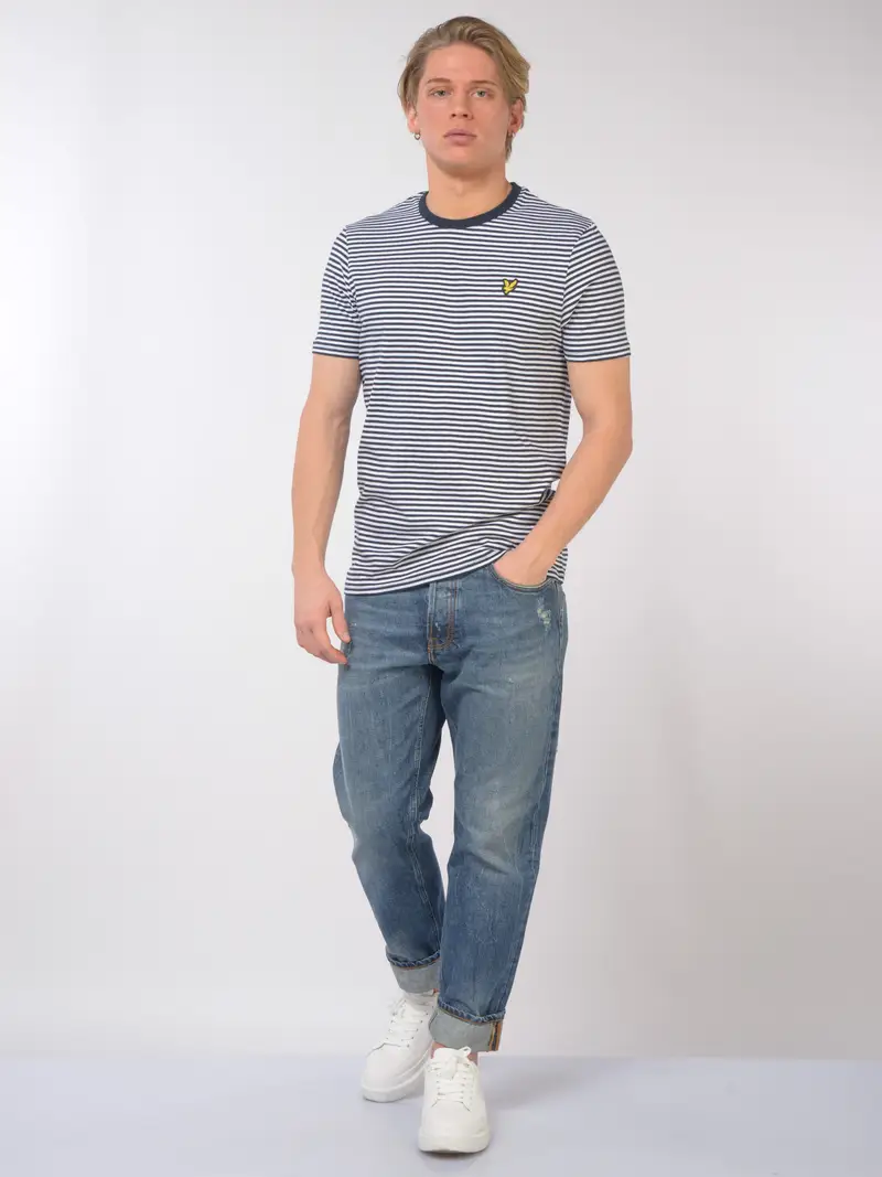 t Shirt da uomo Lyle&Scott in cotone e lino a righe Blu miniatura 2