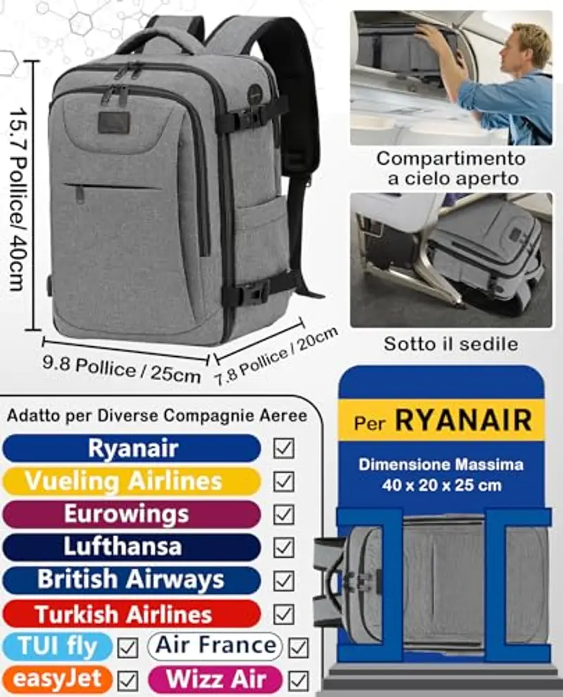 LYNXCHER Zaino da viaggio Donna Grigio 2151936 miniatura 2