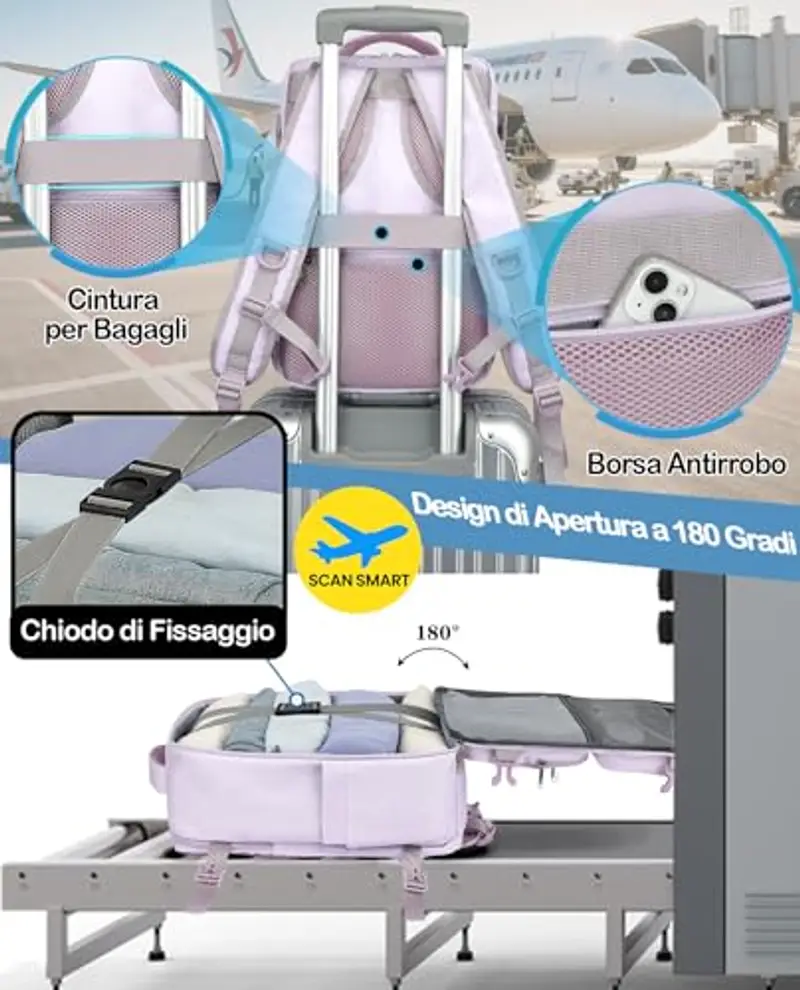LYNXCHER Zaino Ryanair 40x20x25 da Viaggio Sottovuoto Aereo Bagaglio a Mano 20L per Uomo e Donna Borsa da Cabina 14 Pollici Porta PC Violetta Chiara miniatura 3