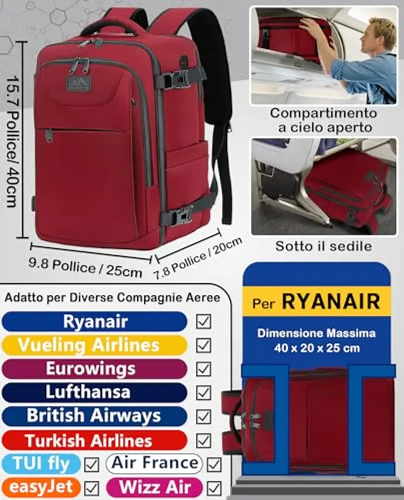 LYNXCHER Zaino da viaggio Uomo Rosso 1918404 miniatura 2