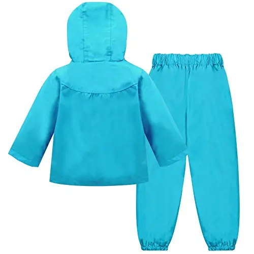 LZH Bambino Impermeabile Ragazza Pioggia Giacca con Cappuccio + Pantaloni Set, Blue, 2-3 anni （100） miniatura 2