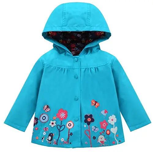 LZH Bambino Impermeabile Ragazza Pioggia Giacca con Cappuccio + Pantaloni Set, Blue, 2-3 anni （100） miniatura 3