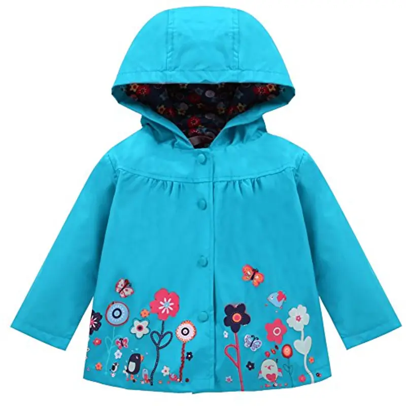 LZH Bambino Impermeabile Ragazza Pioggia Giacca con Cappuccio + Pantaloni Set, Blue, 4-5 anni ?120 miniatura 3