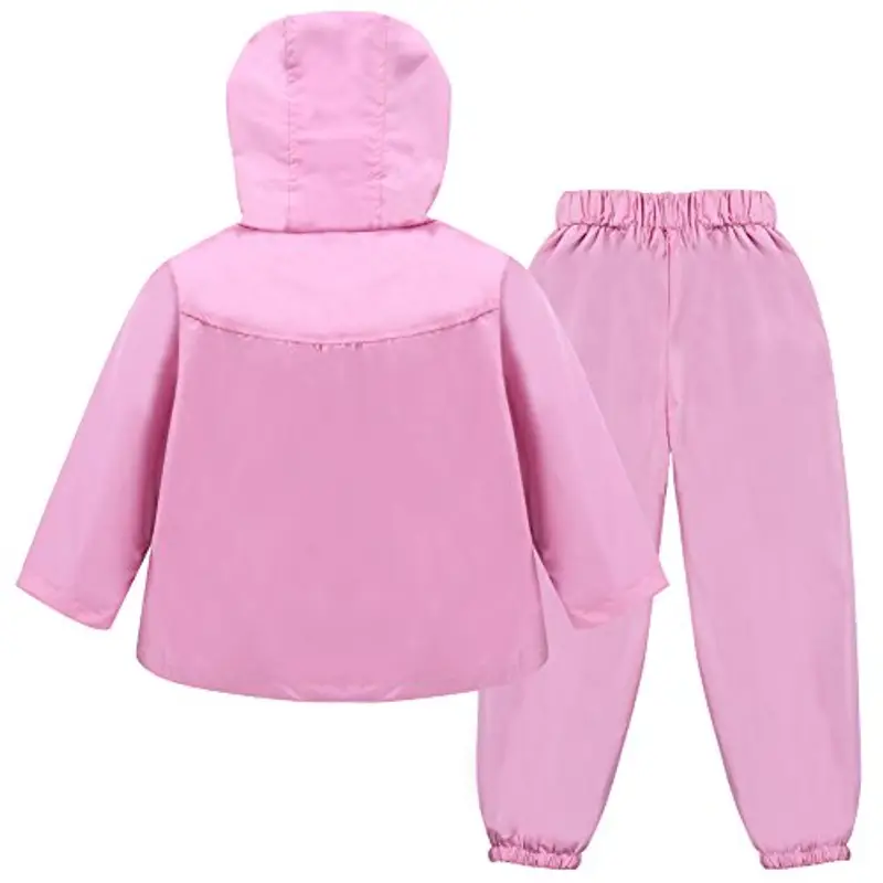 LZH Bambino Impermeabile Ragazza Pioggia Giacca con Cappuccio + Pantaloni Set, Pink, 1-2 anni ?90 miniatura 2