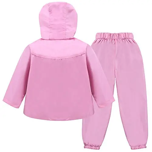 LZH Bambino Impermeabile Ragazza Pioggia Giacca con Cappuccio + Pantaloni Set, Pink, 3-4 anni （110） miniatura 2